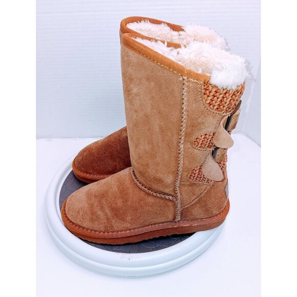 Girls Warm Tan Winter Boots With Buckle Detail & Faux Fur Lining By Rugged Bear - Picture 8 of 8